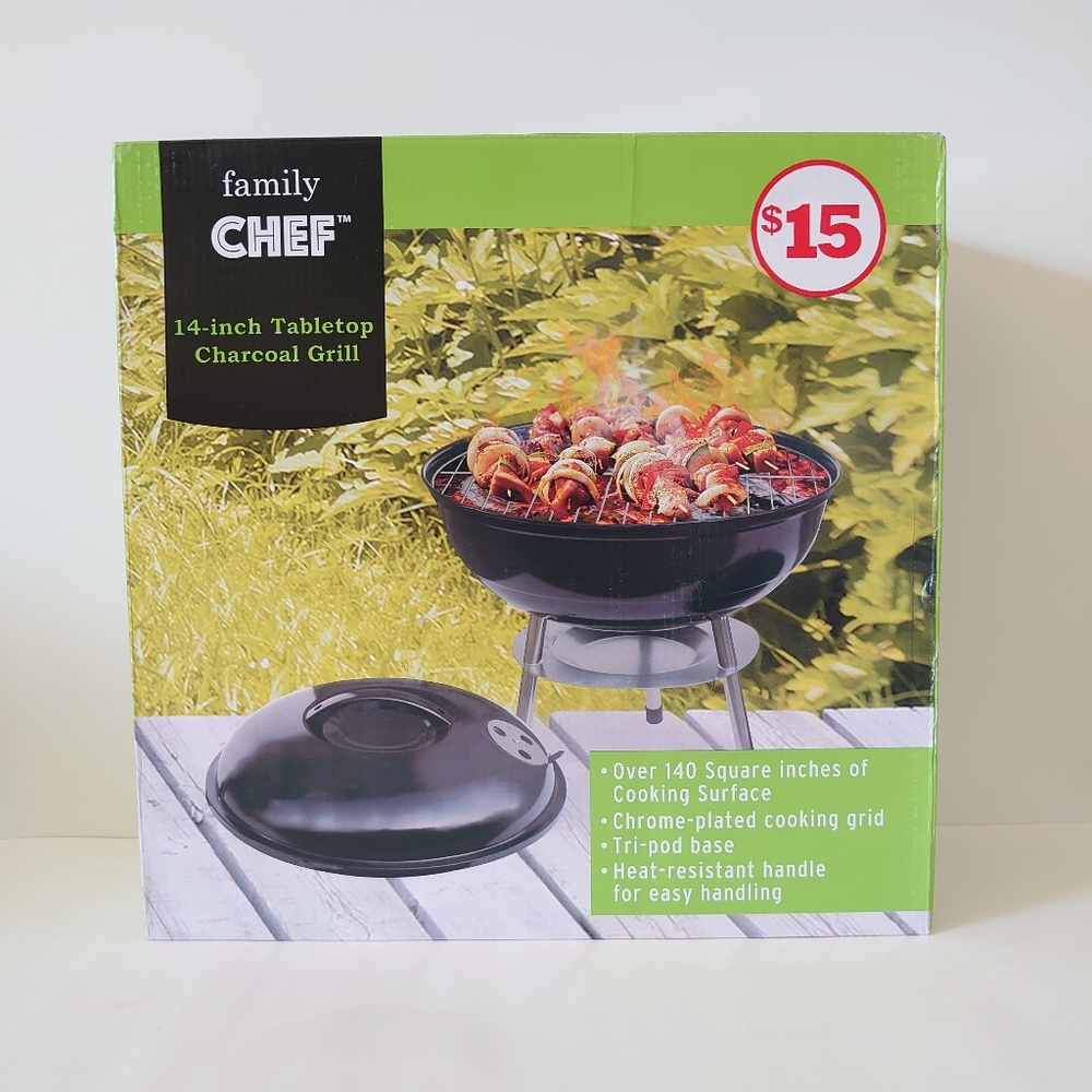 Family Chef Black Tabletop Charcoal Grill, 14 in